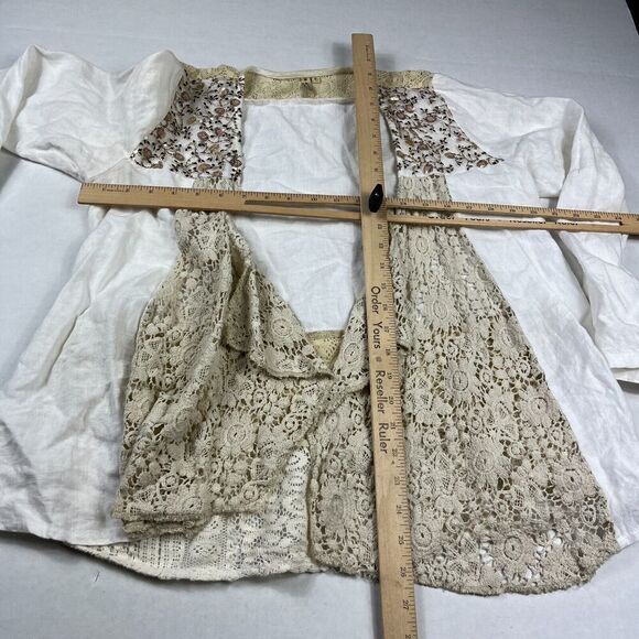 Marilu Womens Linen Blend Jacket White Open Front Lace Sequin Boho SMALL FLAW - Picture 5 of 12